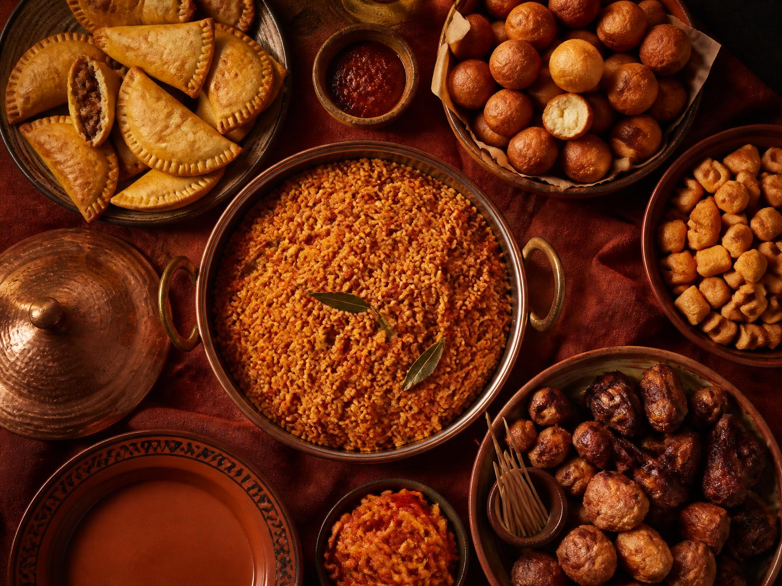 A copper platter spread of heritage pastries and small chops