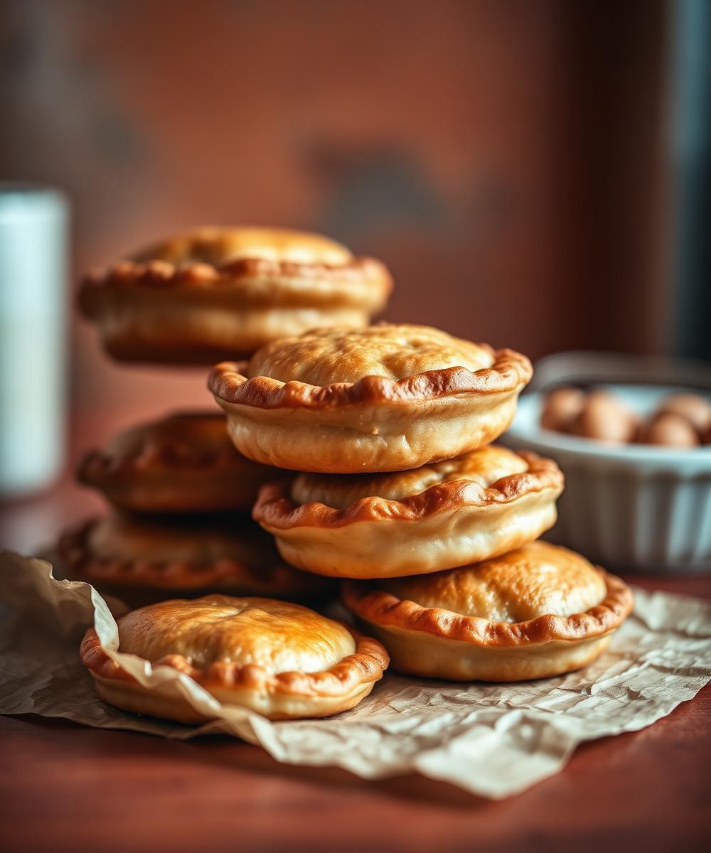 Stack of golden meat pies
